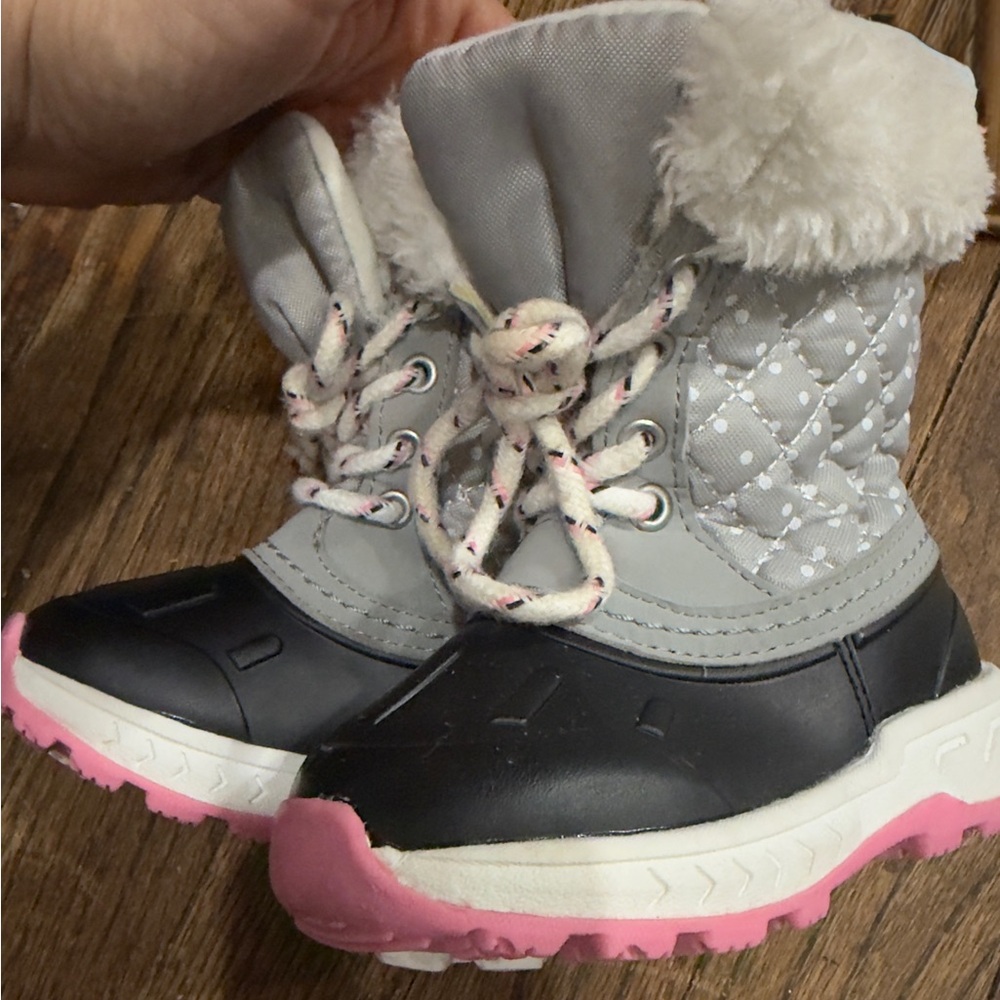 Carter's Gray and Black Quilted Boots with Pink Soles
